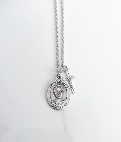 St. Carlo Acutis Medal Necklace – Catholic Jewelry for Teens and Millennials – Crucifix Charm – Confirmation Gift in Saudi Arabia