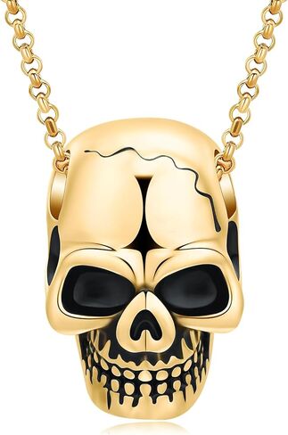 Urn Necklace for Ashes Retro Skull Pendant Cremation Jewelry Vintage Gothic Punk Jewelry Skeleton Head Rapper Cremation Keepsake Memorial Pendant Necklace Jewelry for Men/Women Halloween Jewelry Gift in Saudi Arabia
