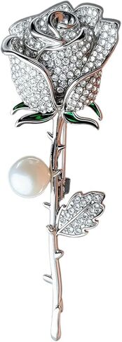 بروش زهرة الورد مع دبوس زهور كريستال متلألئ من حجر الراين واللؤلؤ للنساء مجوهرات الحفلات للسترة والفستان والوشاح والقبعة in Kuwait