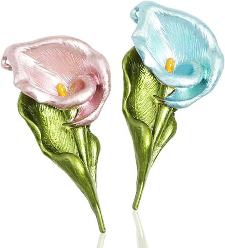 2 Pcs Elegant Calla Lily Brooch Pins Pink and Blue Flower Brooches Breastpin Calla Lapel Pins Jewelry Accessories for Mother's Day Birthday Women Girl Clothes Collar Dress Scarf Party Decoration Gift in Saudi Arabia