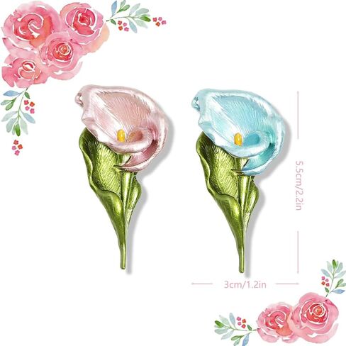 2 Pcs Elegant Calla Lily Brooch Pins Pink and Blue Flower Brooches Breastpin Calla Lapel Pins Jewelry Accessories for Mother's Day Birthday Women Girl Clothes Collar Dress Scarf Party Decoration Gift in Saudi Arabia