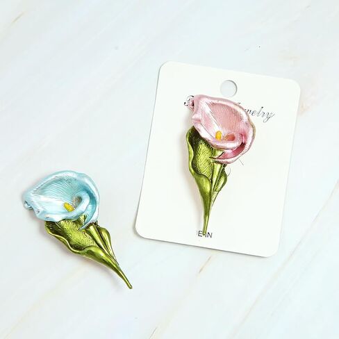 2 Pcs Elegant Calla Lily Brooch Pins Pink and Blue Flower Brooches Breastpin Calla Lapel Pins Jewelry Accessories for Mother's Day Birthday Women Girl Clothes Collar Dress Scarf Party Decoration Gift in Saudi Arabia