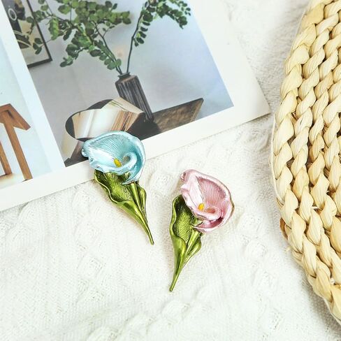 2 Pcs Elegant Calla Lily Brooch Pins Pink and Blue Flower Brooches Breastpin Calla Lapel Pins Jewelry Accessories for Mother's Day Birthday Women Girl Clothes Collar Dress Scarf Party Decoration Gift in Saudi Arabia