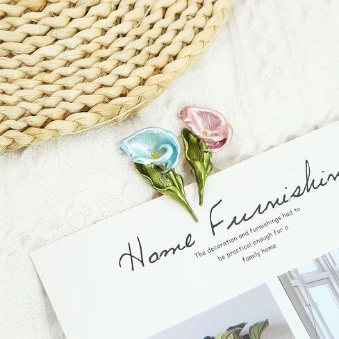 2 Pcs Elegant Calla Lily Brooch Pins Pink and Blue Flower Brooches Breastpin Calla Lapel Pins Jewelry Accessories for Mother's Day Birthday Women Girl Clothes Collar Dress Scarf Party Decoration Gift in Saudi Arabia
