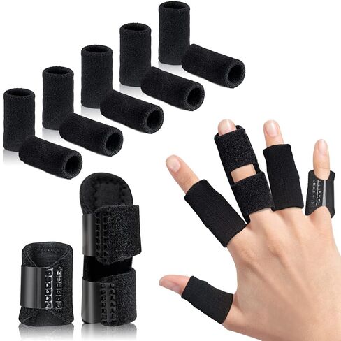 Finger Splint, Set of 2 Trigger Finger Brace with 10 Nylon Sleeves for Finger Pain Relief and Sport Injuries, Swelling Tendon Release Relieving Finger Stiffness and Sprained Knuckles (Black) in Kuwait