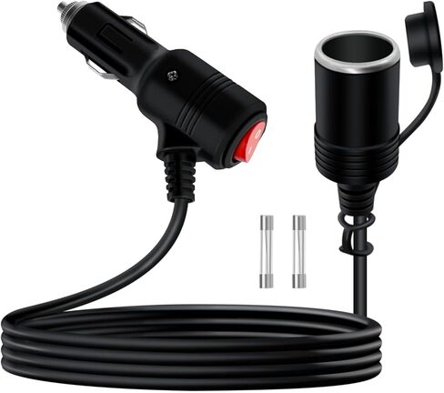 كابل ولاعة السجائر مع مفتاح تشغيل وإيقاف 12 فولت 24 فولت وصلة ولاعة السجائر شديدة التحمل 16AWG 15A مع ضوء LED، غطاء مقاوم للماء مناسب للسيارات والدراجات النارية والقوارب (0.3 متر/1 قدم) in Kuwait