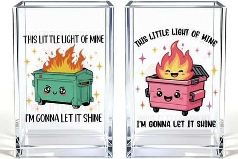 This Little Light Of Mine I'm Gonna Let It Shine Funny Acrylic Cosmetic Pencil Pen Holder Cup Set 2, Cute Dumpster Fire Pen Holder for Desk Office, Mental Health Gifts for Women Men Teachers in Kuwait