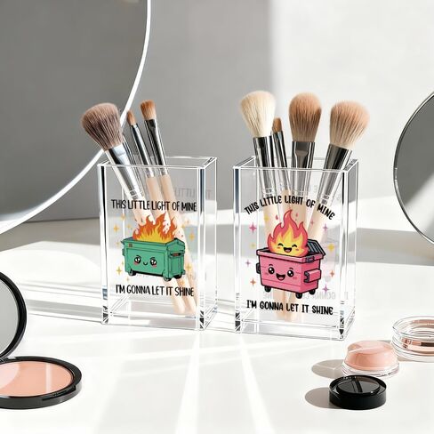 This Little Light Of Mine I'm Gonna Let It Shine Funny Acrylic Cosmetic Pencil Pen Holder Cup Set 2, Cute Dumpster Fire Pen Holder for Desk Office, Mental Health Gifts for Women Men Teachers in Kuwait