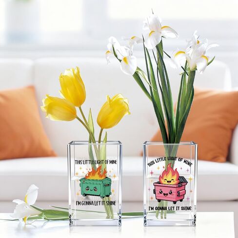 This Little Light Of Mine I'm Gonna Let It Shine Funny Acrylic Cosmetic Pencil Pen Holder Cup Set 2, Cute Dumpster Fire Pen Holder for Desk Office, Mental Health Gifts for Women Men Teachers in Kuwait