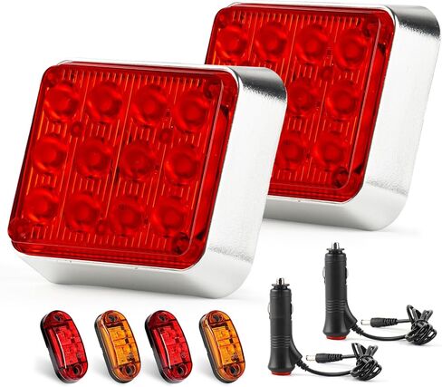 LIGBT Red LED Magnetic Trailer Lights 2Packs Wireless Trailer Stop Brake Turn tail lights for Trucks Vehicles Rechargeable Strobe Beacon Light Portable Square Flashing Tow Light 12V 24V in Kuwait