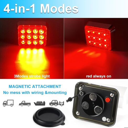 LIGBT Red LED Magnetic Trailer Lights 2Packs Wireless Trailer Stop Brake Turn tail lights for Trucks Vehicles Rechargeable Strobe Beacon Light Portable Square Flashing Tow Light 12V 24V in Kuwait