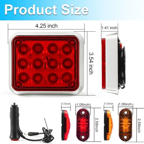 LIGBT Red LED Magnetic Trailer Lights 2Packs Wireless Trailer Stop Brake Turn tail lights for Trucks Vehicles Rechargeable Strobe Beacon Light Portable Square Flashing Tow Light 12V 24V in Kuwait
