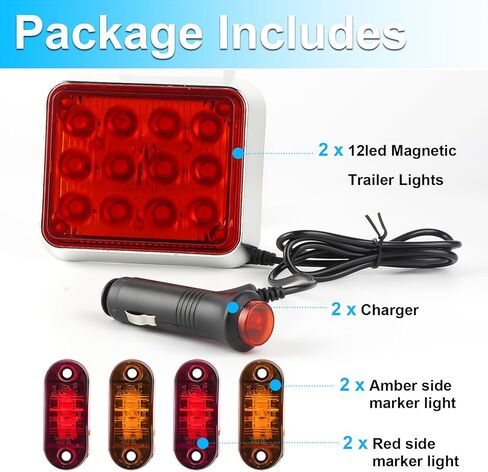 LIGBT Red LED Magnetic Trailer Lights 2Packs Wireless Trailer Stop Brake Turn tail lights for Trucks Vehicles Rechargeable Strobe Beacon Light Portable Square Flashing Tow Light 12V 24V in Kuwait