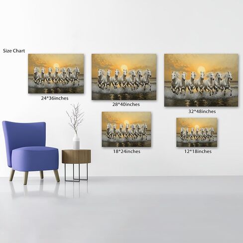 ANRUOXI الحصان صور جدار ديكور، 7 الخيول تشغيل جدار الفن فاستو مع الإطار، ملصقات الحصان قماش جدار الفن، سبعة خيول تشغيل اللوحة فاستو شاسترا لغرفة المعيشة مكتب جاهز للتعليق 12 × 18 بوصة in Kuwait