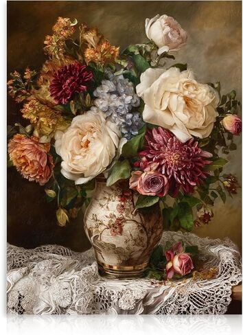 Dazzlewall كلاسيكي الأزهار جدار الفن ديكور، خمر الحد الأقصى الزهور في مزهرية اللوحة جماليات الرجعية طباعة الأعمال الفنية لغرفة النوم ديكور غرفة المعيشة، 12x16 في غير المؤطرة in Kuwait