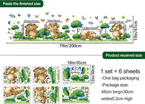 Jungle Animals Elephant Wall Decals Butterfly Wall Stickers Forest Animal Tree Garden Plants Flowers Grass Wall Decor Peel and Stick Cute Cartoon Animal Vinyl Wallpaper for Bedroom Decor in Saudi Arabia