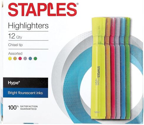 STAPLES Tank Highlighters, Chisel Tip, Assorted Colors, 36 Pack – Hype Bold Ink Highlighting Markers for High‑Volume Office & School Use in Saudi Arabia