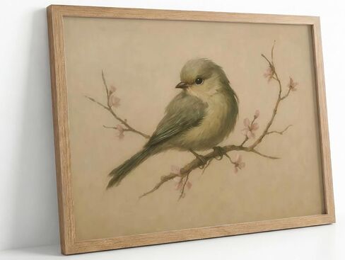 Framed Vintage Sparrow Canvas Wall Art Bird Portrait Wall Decor Picture Beige Rustic Minimalist Poster Print Painting for Rural Farmhouse Living Room And Bedroom Home Decoration in Saudi Arabia