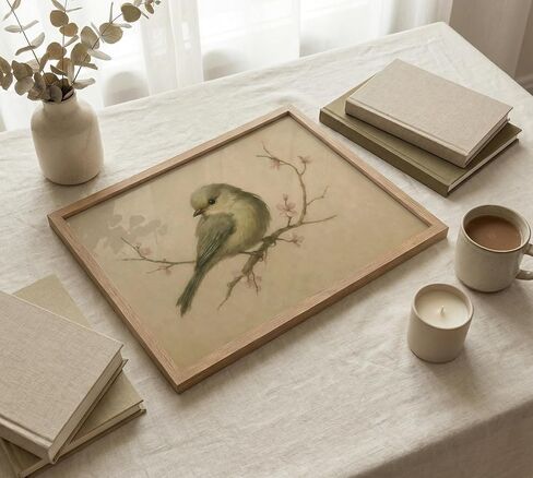 Framed Vintage Sparrow Canvas Wall Art Bird Portrait Wall Decor Picture Beige Rustic Minimalist Poster Print Painting for Rural Farmhouse Living Room And Bedroom Home Decoration in Saudi Arabia