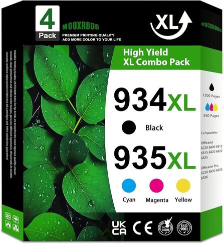 934XL 935 XL Ink Cartridges Combo Pack (4-Pack, 1Black/1Cyan/1Magenta/1Yellow) Replacement for HP 934 and 935 Ink cartridges Officejet Pro 6830 6230 6835 6812 6815 6820 6220 6800 Printer in Kuwait