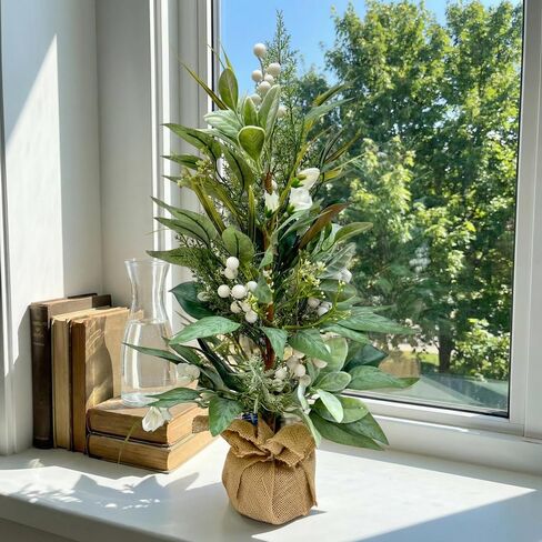 Lighted Spring Summer Artificial Eucalyptus Tabletop Tree with 20 LEDs and Timer Artificial Gypsophila and Magnolia Plant for Spring Summer Decor Office Decoration Mantel and Table Centerpiece in Kuwait