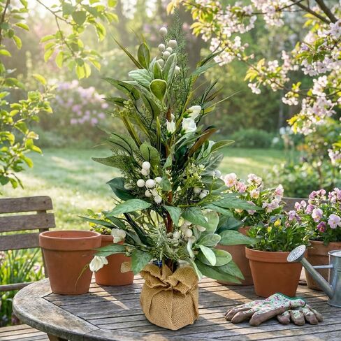 Lighted Spring Summer Artificial Eucalyptus Tabletop Tree with 20 LEDs and Timer Artificial Gypsophila and Magnolia Plant for Spring Summer Decor Office Decoration Mantel and Table Centerpiece in Kuwait