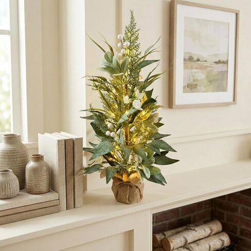 Lighted Spring Summer Artificial Eucalyptus Tabletop Tree with 20 LEDs and Timer Artificial Gypsophila and Magnolia Plant for Spring Summer Decor Office Decoration Mantel and Table Centerpiece in Kuwait