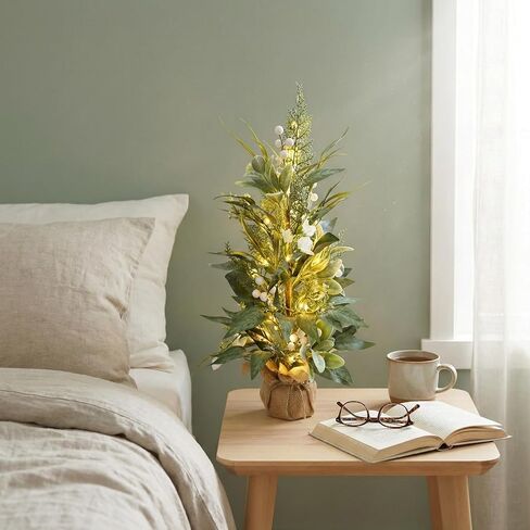 Lighted Spring Summer Artificial Eucalyptus Tabletop Tree with 20 LEDs and Timer Artificial Gypsophila and Magnolia Plant for Spring Summer Decor Office Decoration Mantel and Table Centerpiece in Kuwait