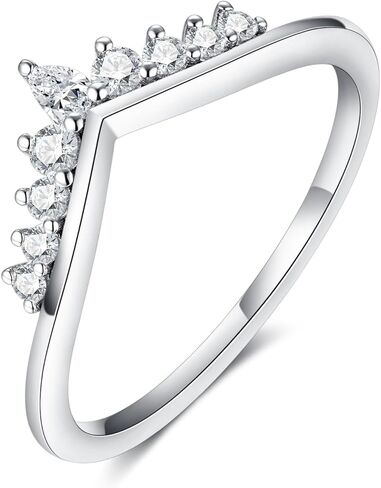 IMOLOVE Moissanite Wedding Band for Women, V Shaped Curved Stacking Ring, 925 Sterling Silver Dainty Bridal Anniversary Band, Crown Chevron Ring – Shine Bright, Spend Light in Kuwait