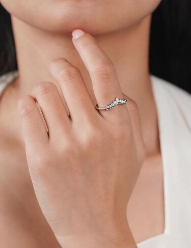IMOLOVE Moissanite Wedding Band for Women, V Shaped Curved Stacking Ring, 925 Sterling Silver Dainty Bridal Anniversary Band, Crown Chevron Ring – Shine Bright, Spend Light in Kuwait