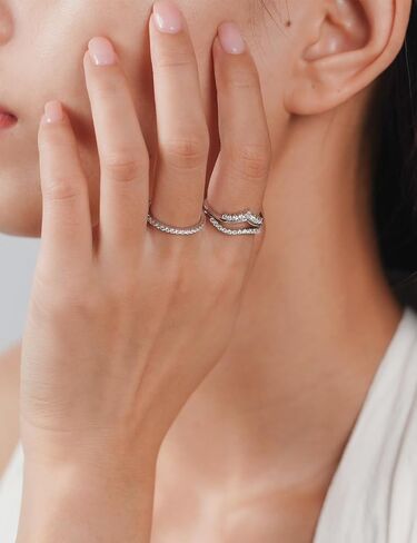 IMOLOVE Moissanite Wedding Band for Women, V Shaped Curved Stacking Ring, 925 Sterling Silver Dainty Bridal Anniversary Band, Crown Chevron Ring – Shine Bright, Spend Light in Kuwait