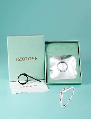 IMOLOVE Moissanite Wedding Band for Women, V Shaped Curved Stacking Ring, 925 Sterling Silver Dainty Bridal Anniversary Band, Crown Chevron Ring – Shine Bright, Spend Light in Kuwait