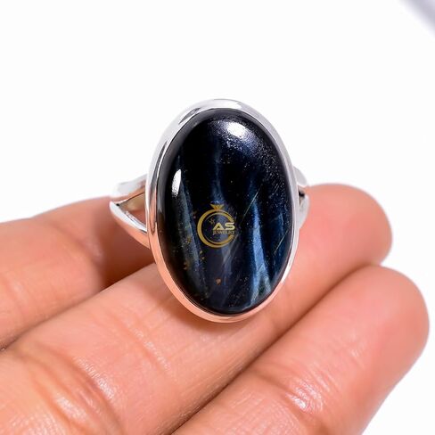 Dark Blue Tiger Eye Gemstone 925 Sterling Silver Handmade Statement Promise Ring Jewelry Gift for Her in Saudi Arabia