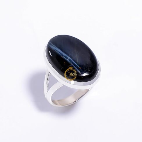 Dark Blue Tiger Eye Gemstone 925 Sterling Silver Handmade Statement Promise Ring Jewelry Gift for Her in Saudi Arabia