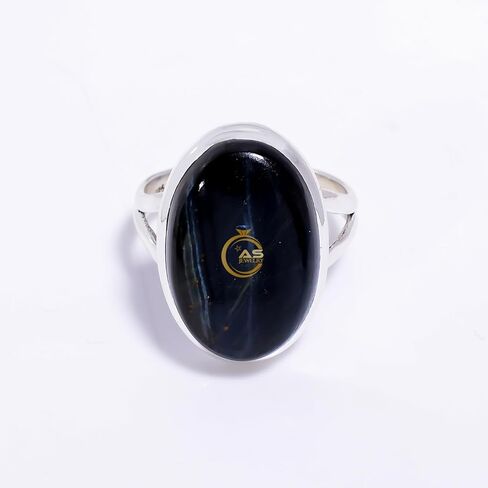 Dark Blue Tiger Eye Gemstone 925 Sterling Silver Handmade Statement Promise Ring Jewelry Gift for Her in Saudi Arabia