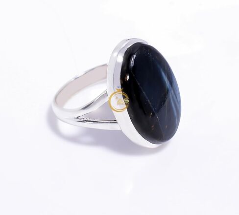 Dark Blue Tiger Eye Gemstone 925 Sterling Silver Handmade Statement Promise Ring Jewelry Gift for Her in Saudi Arabia