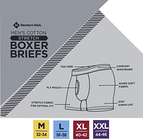Members Mark Underwear - Stretch Boxer Briefs (5 Pack), Size Large, Charcoal/Navy/Grey in Kuwait