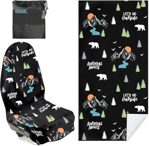 عبوتان من أغطية مناشف مقعد السيارة مع حقيبة تخزين، منشفة تخييم متعددة الوظائف لصالة الألعاب الرياضية في الهواء الطلق، والنزهة، والشاطئ، وسفر الحيوانات الأليفة، وواقي مقعد السيارة غير قابل للانزلاق وقابل للغسل (المغامرة) in Kuwait