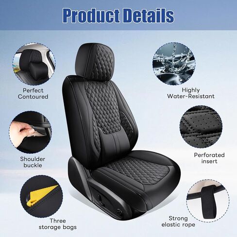 أغطية مقاعد السيارة مع وسادة للرقبة، أغطية أمامية للسيارات، غطاء مقعد السيارة الأمامي، واقي مقعد السيارة مقاوم للماء، وسادة مقعد السيارة الجلدية، أغطية داخلية عالمية لحماية مقاعد معظم السيارات in Kuwait
