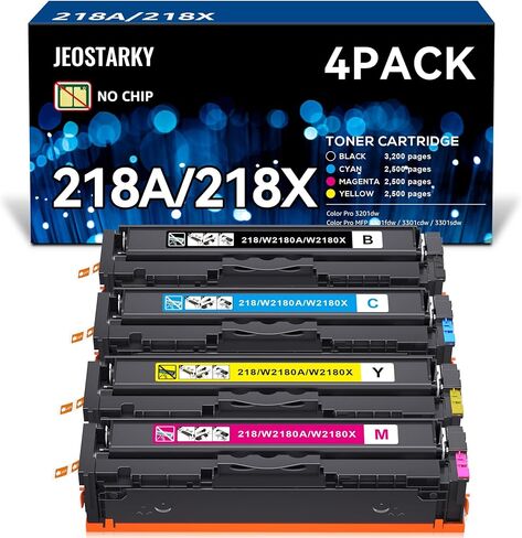 خراطيش حبر 218A 218X بدون رقاقة متوافقة مع HP Color LaserJet Pro MFP 3301fdw 3301cdw 3301sdw 3201dw استبدال الطابعة W2180A W2180X W2181A W2182A W2183A 4 عبوات in Kuwait