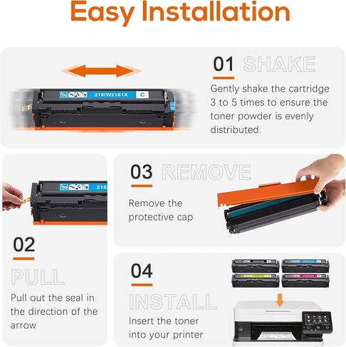 خراطيش حبر 218A 218X بدون رقاقة متوافقة مع HP Color LaserJet Pro MFP 3301fdw 3301cdw 3301sdw 3201dw استبدال الطابعة W2180A W2180X W2181A W2182A W2183A 4 عبوات in Kuwait