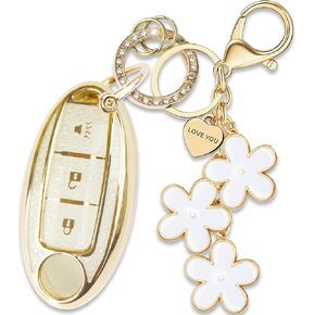Pink TPU Key Fob Cover with Sakura Flower Keychain Compatible with Nissan Rogue Armada Murano Pathfinder Versa Juke Leaf Quest Cube Sentra Infiniti EX35 FX50 QX50 3-Button Smart Key for Women in Saudi Arabia