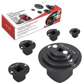 مجموعة محول مقبس الصدمات منخفض المستوى، 4 قطع محولات سقاطة للمحرك المغناطيسي من الفولاذ Cr-Mo ذات الجدار الرقيق للمساحات الضيقة، 3/4 بوصة إلى 1 بوصة، 1/2 بوصة إلى 3/4 بوصة، 1/2 بوصة إلى 3/8 بوصة، 1/4 بوصة إلى 3/8 بوصة in Kuwait