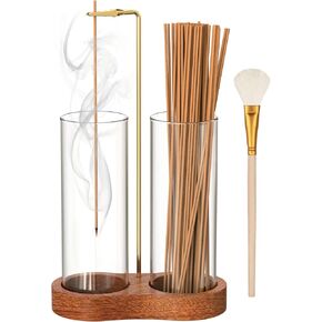 2 in 1 Incense Holder for Sticks, Anti-Ash Incense Holder, Upside Down Incense Burner Holder with Glass Ash Catcher & Incense Storage for Yoga Spa Meditation Home Decor in Kuwait
