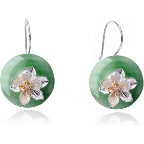 Designer Lotus Flower Dangle Earrings with Natural Gemstone Green Aventurine in 925 Sterling Silver Handmade Women Fine Jewelry - PremiumPearl in Kuwait