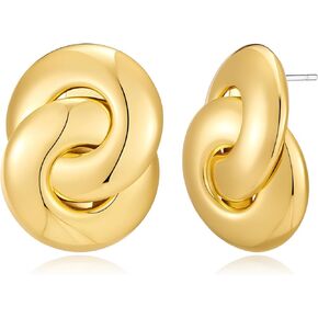 أقراط ربط مستديرة مكتنزة للنساء 14k مطلية بالذهب عقدة هندسية قطرة استرخى أقراط كبيرة بيان استرخى أقراط مجوهرات in Kuwait