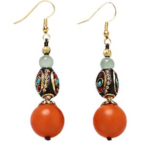 Tibetan Dangle Earrings for Women, Handmade Vintage Statement Exotic Lightweight Brass Fish-hook Natural Colored Crystal Stone Drop Earrings with Jewelry Box in Kuwait