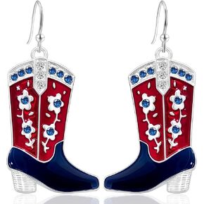 Handmade Long Gold Sparkly Crystal Cowboy Boot Dangle Drop Earrings Asymmetry Glitter Hat Boots Star Hook Earrings For Women in Saudi Arabia