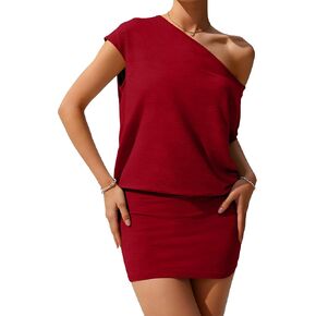 Women's Off The Shoulder Mini Dress Going Out Short Sleeve Asymmetrical Neck Bodycon Tshirt Dresses Casual 2026 in Kuwait
