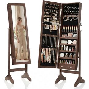 Over-the-Door Large Capacity Wall-Mount Jewelry Armoire, 47.2" Mirrored Lockable Cabinet with 6 LED Lights - Vanity Organizer for Bedroom Closet, White in Kuwait